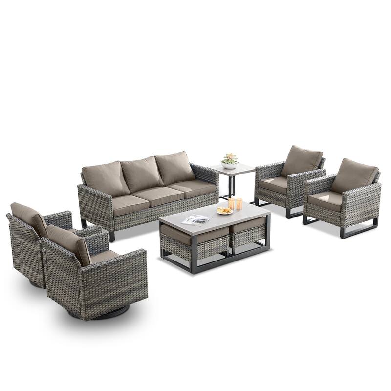 Gymojoy PE Wicker Sofa Rocking Chair Ottoman Set of 9 Weather-resistance