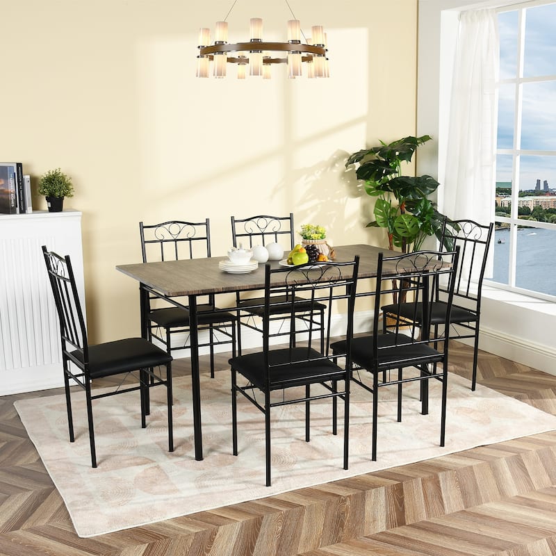 Homy Casa 7-Piece Dining Set, MDF Table & 6 Metal PU Chairs
