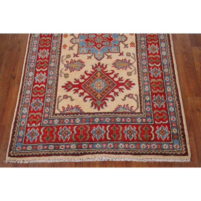 Traditional Kazak Oriental Foyer Rug Handmade Beige Wool Carpet - 3'3" x 4'11"