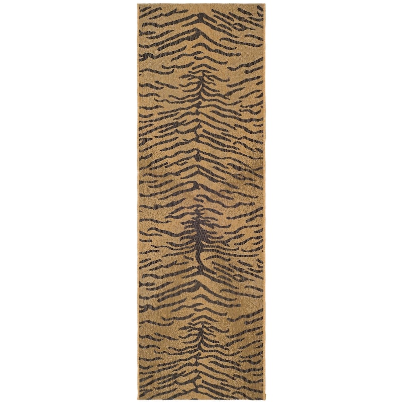 SAFAVIEH Courtyard Munawar Indoor/ Outdoor Waterproof Patio Backyard Rug - 2'3" x 6'7" Runner - Gold/Natural