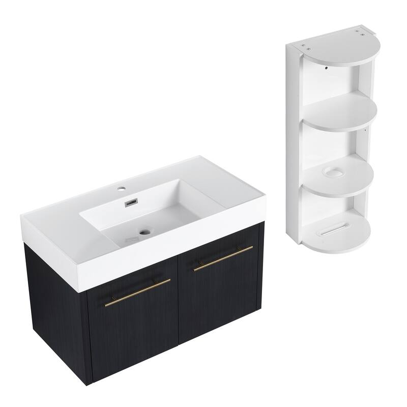 Wall mounted bathroom vanity with sink and storage shelf