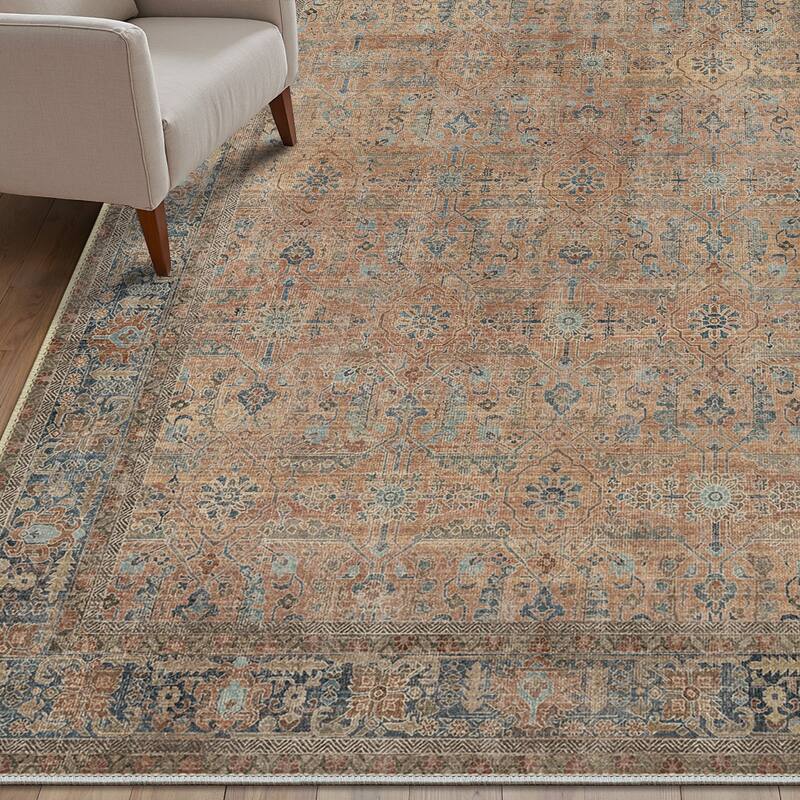 Mcow Floral Collection Machine-Washable Non-Slip Area Rug