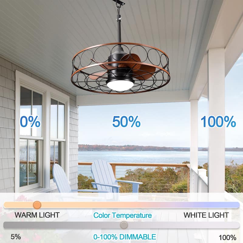 CurveCurio 24“ OutDoor Water Proof Ceiling Fan w/ LED Lights Quiet DC Motor Remote and App Contorl 3 Color Tone and 6 Speed