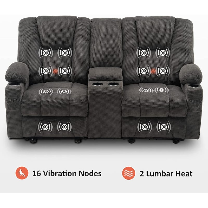 MCombo Electric Power Reclining Sofa with Massage and Lumbar Heat, Fabric 6015/6025/6035/6045