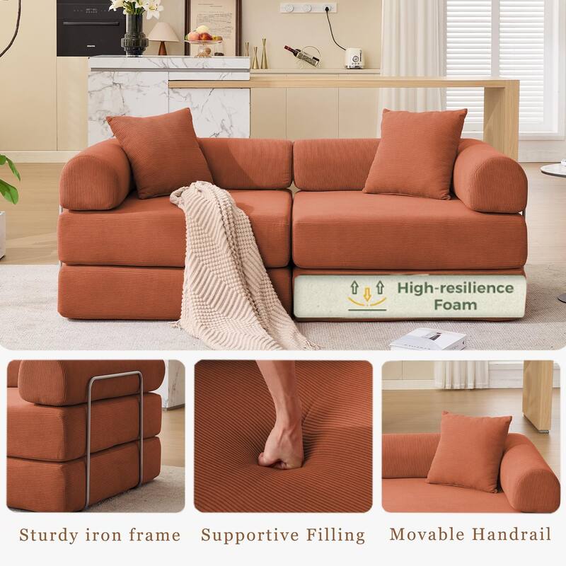 Modular Couch Sofa Bed, Convertible Design with Removable Armrests,Folding Mattress Couch for Small Spaces ,No Assembly
