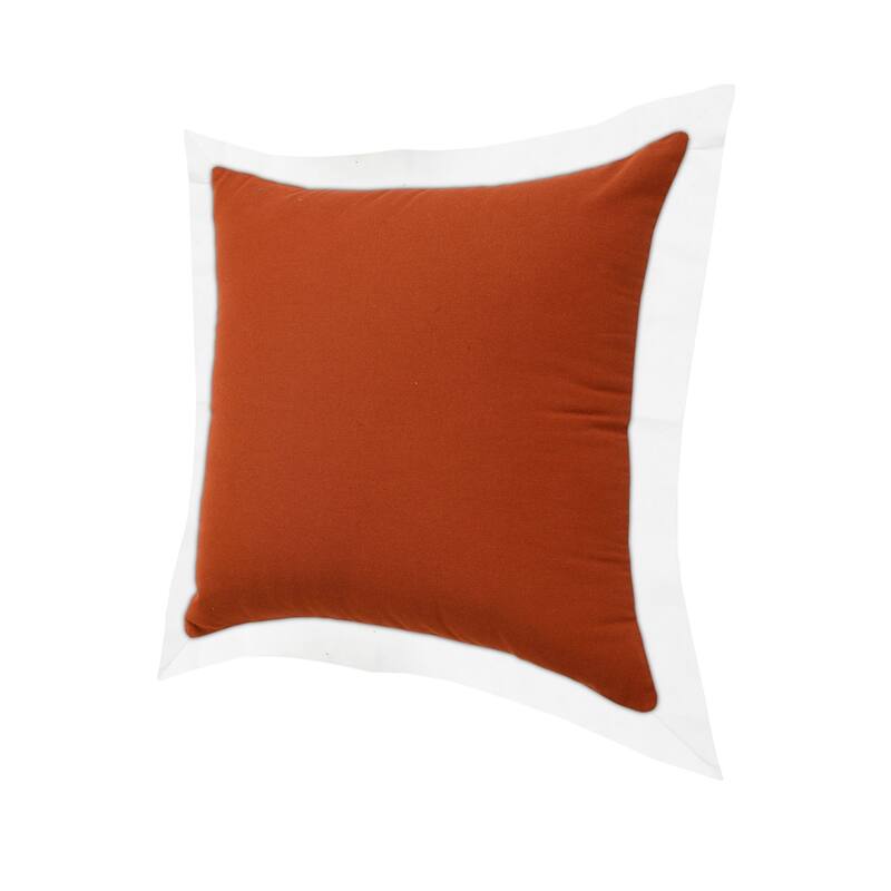 20" Orange and White Bordered Flange Frame Square Throw Pillow