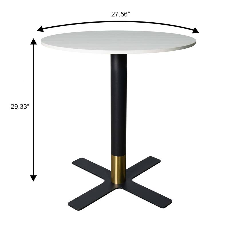 Vail Round Dining Table with 27 in. MDF Tabletop in Black Stainless Steel Cross Legs with Gold Accent Base Kitchen Table