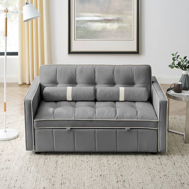 Velvet Sofa Bed with Adjustable Back and Storage Pockets, Multifunctional Sleeper Sofa
