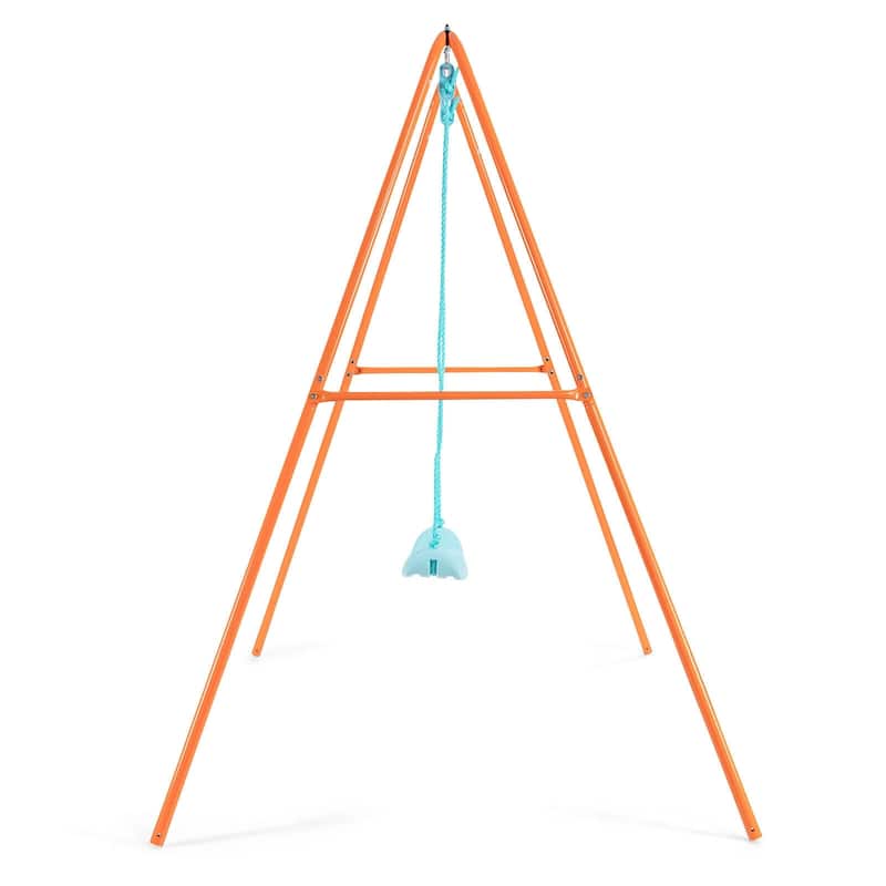 Orange Kids Swing Set with Smooth U-Shaped Seat and Weatherproof Steel Frame for Outdoor Use - 67.5" x 69" x 65.5" (L x W x H)