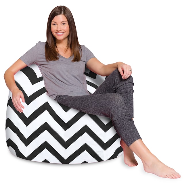Kids Bean Bag Chair, Big Comfy Chair - Machine Washable Cover - 48 Inch Extra Large - Canvas Chevron Black and White