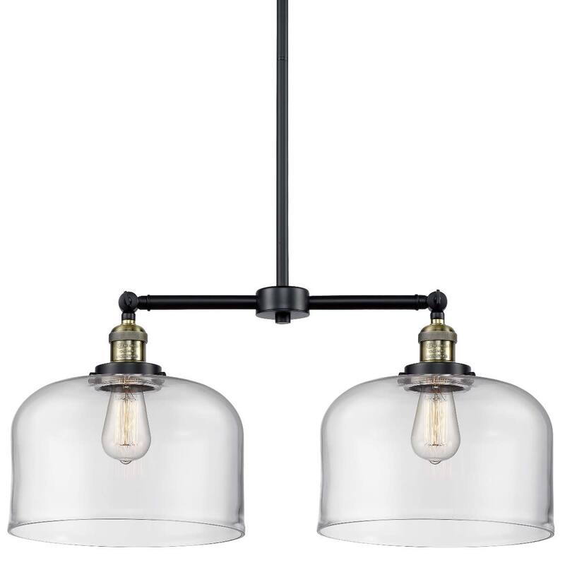 Innovations Lighting X-Large Bell 2 Light 21" Wide Linear Chandelier - Black / Antique Brass / Clear