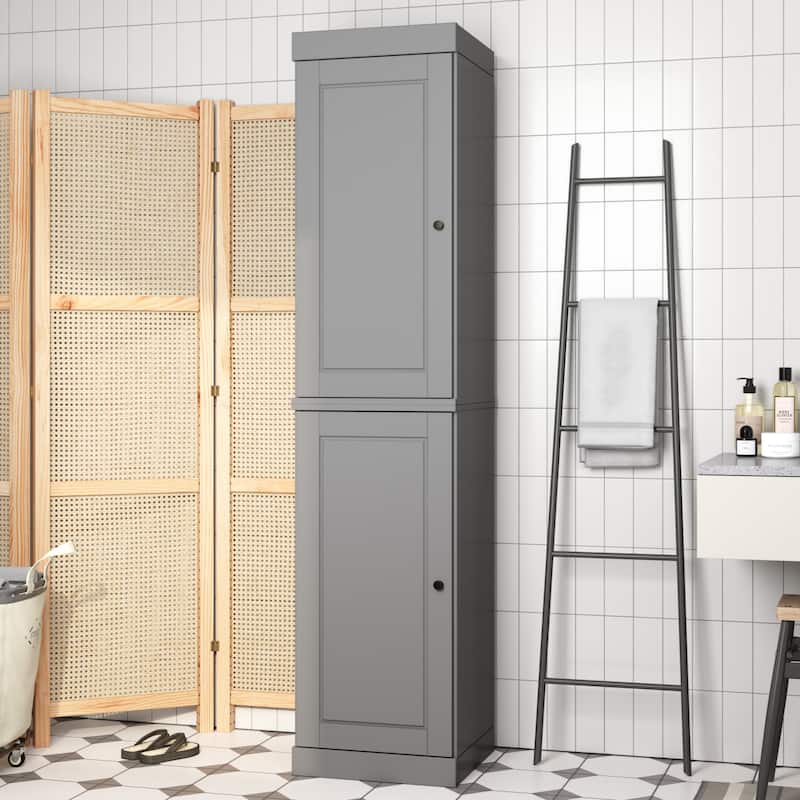 100% Solid Wood Tall Freestanding Bathroom Linen Cabinet with Doors, Adjustable Shelves, Modular Storage, 16.5" W x 71.5" H - Gray