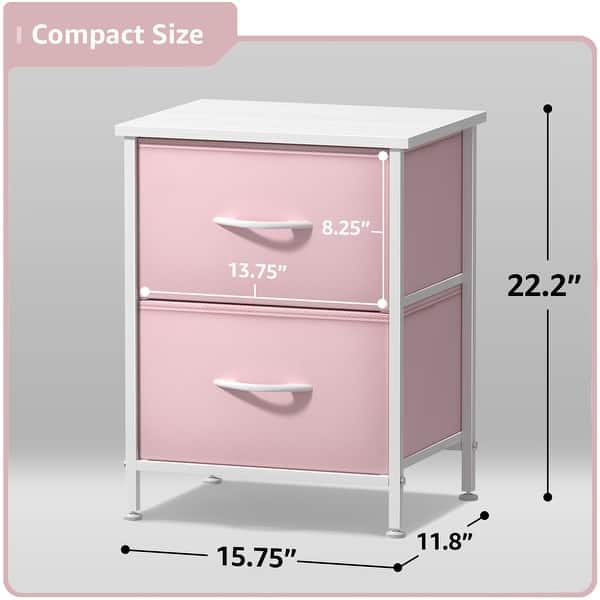 dimension image slide 6 of 7, Sorbus Nightstand with 2 Drawers - Steel Frame, Wood Top & Easy Pull Fabric Bins (2 Pack)