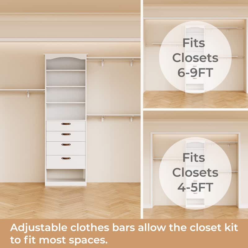 23.6"-118" W Modular Closet System, 2-9.8FT Walk-In Closet Organizer with 3 Expandable Rods and Shelves - 76.6'' H X 15.7'' D