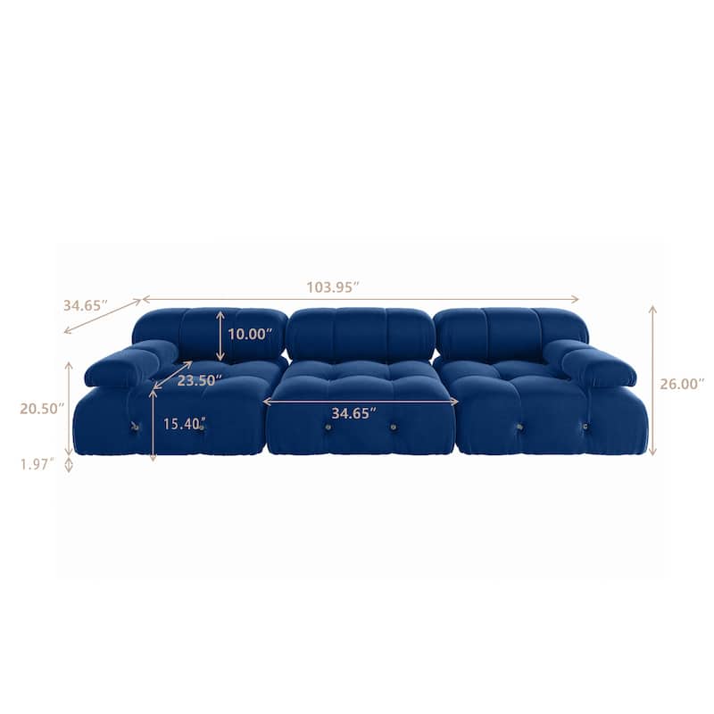 104" Convertible Modular Sectional Sofa, Minimalist Mid-Century Velvet Sofas Couches