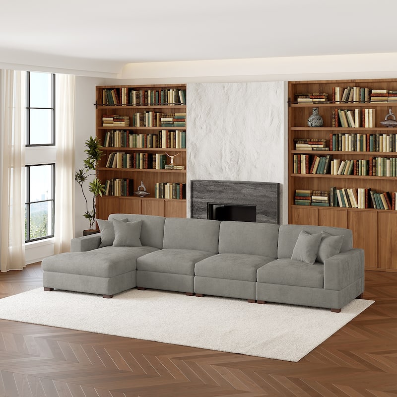 Modern Oversized Chenille Modular Sectional Sofa With Chaise