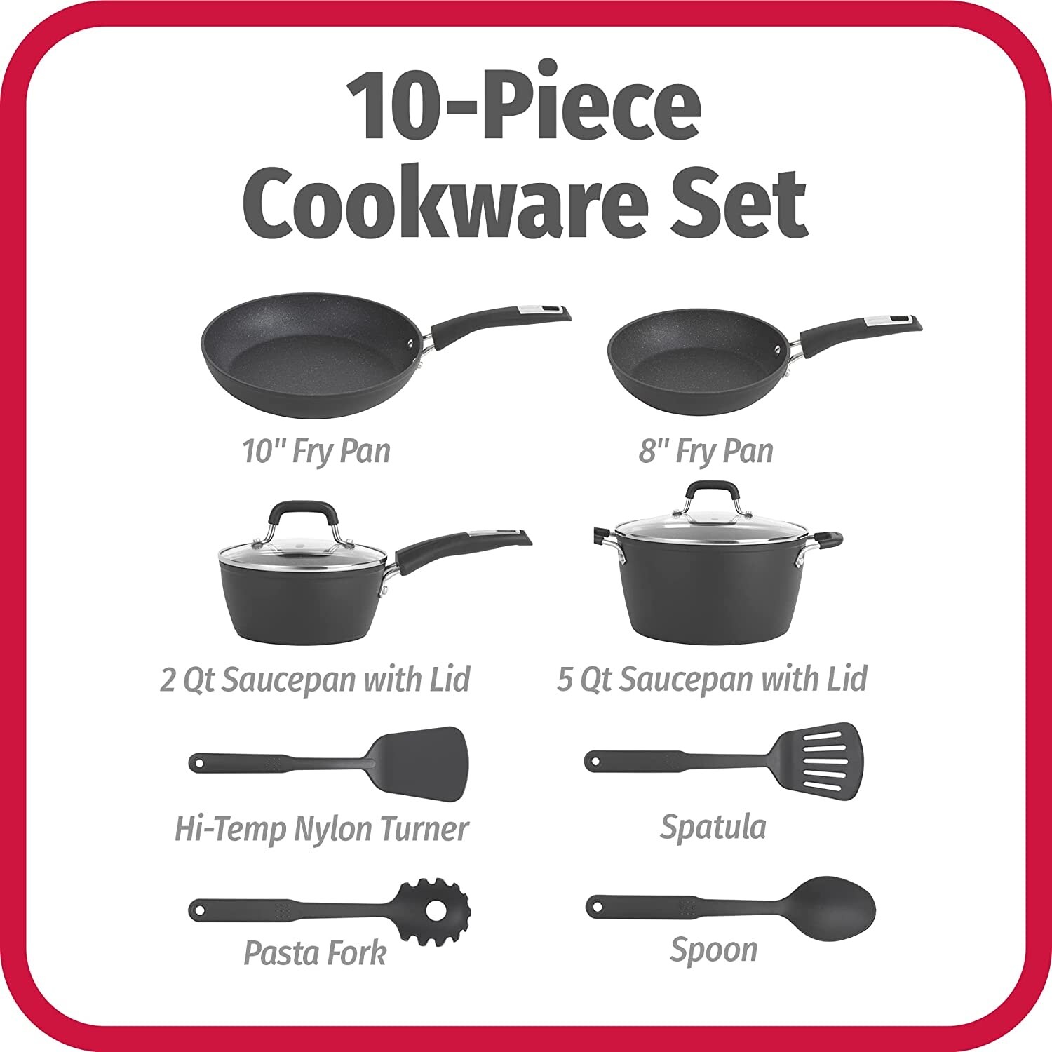 GoodCook 12-Piece Micro-Divot Nonstick Aluminum Cookware Set with Pans,  Dutch Oven, Spoon and Turner, Black,Black