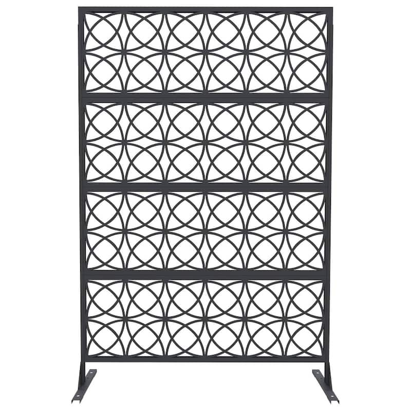 1 Pc Freestanding Decorative Metal Privacy Screen Outdoor with Stand for Balcony, Copper Coin - Black