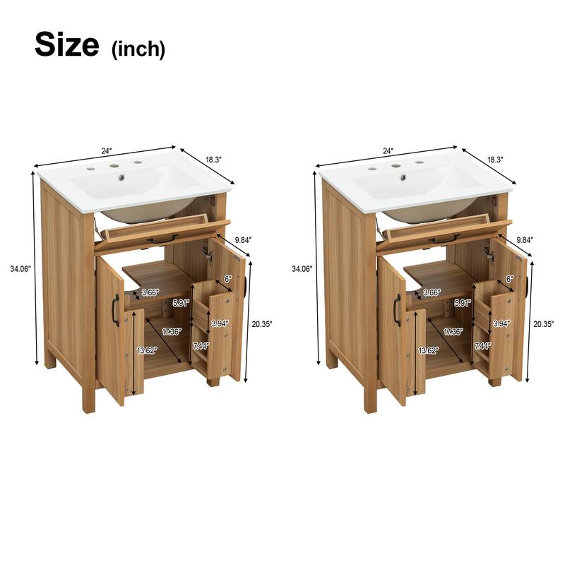 48" Bathroom Vanity with Ceramic Sink, Solid Wood Frame, Flip Drawer, 4 Soft-Close Doors & Adjustable Shelves