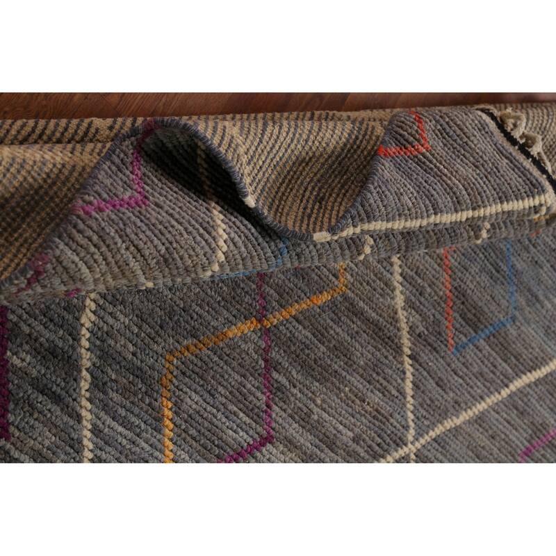 Gray & Blue Trellis Moroccan Area Rug Hand-Knotted Wool Carpet - 8'10"x 12'7"