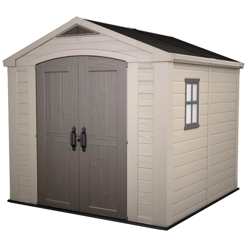 Keter Factor 8x8 ft. Resin Outdoor Storage Shed With Floor for Patio Furniture and Tools, Brown