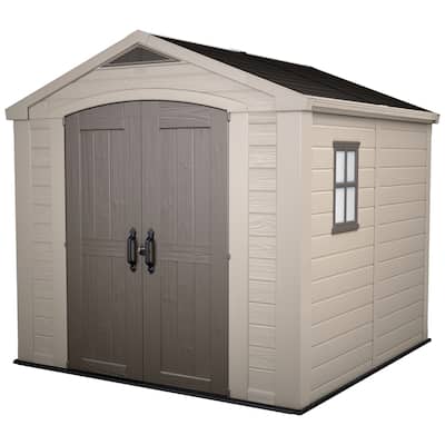 Keter Factor 8x8 ft. Resin Outdoor Storage Shed With Floor for Patio Furniture and Tools, Brown