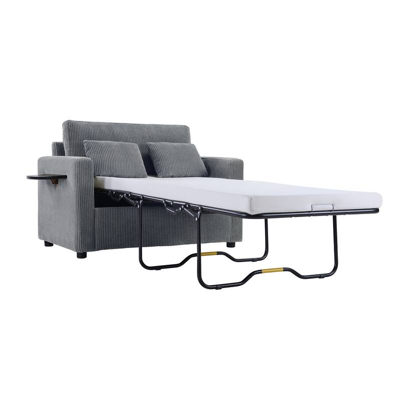 47.2" Corduroy Twin Sleeper Sofa with Foldable Mattress, Side Table, USB Ports, and Storage Pocket
