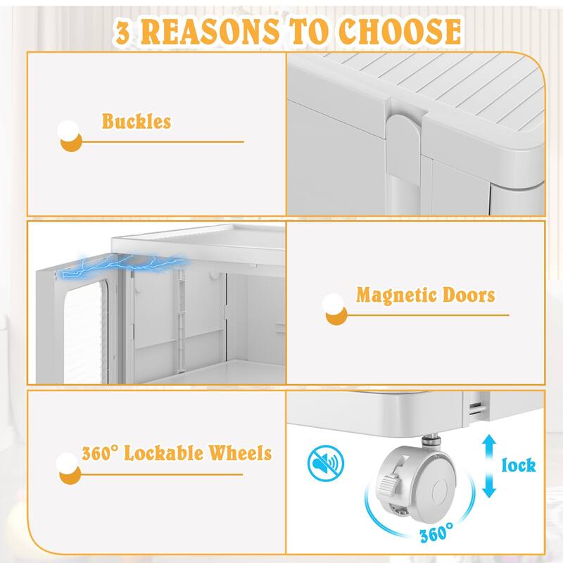 Javlergo 5-Tier Rolling Storage Cabinet White Plastic Wardrobe with Transparent Doors Locking Wheels & Drawer for Bedroom Closet