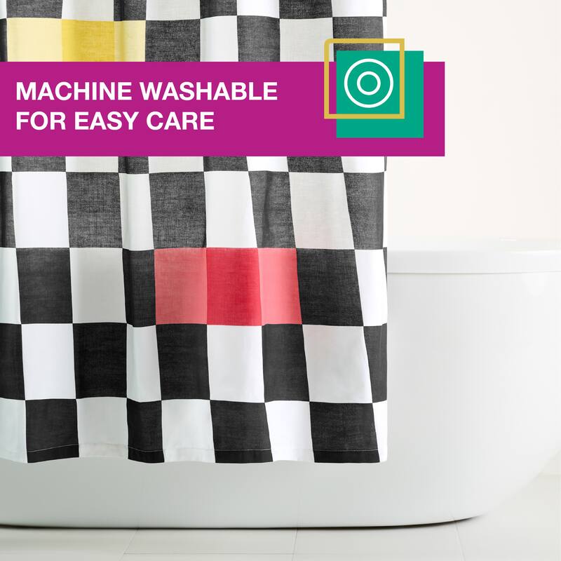 TOWN & COUNTRY PLAY Betty Bold Checkerboard Cotton-Rich Breathable Fabric Shower Curtain with Anti-Rust Grommets