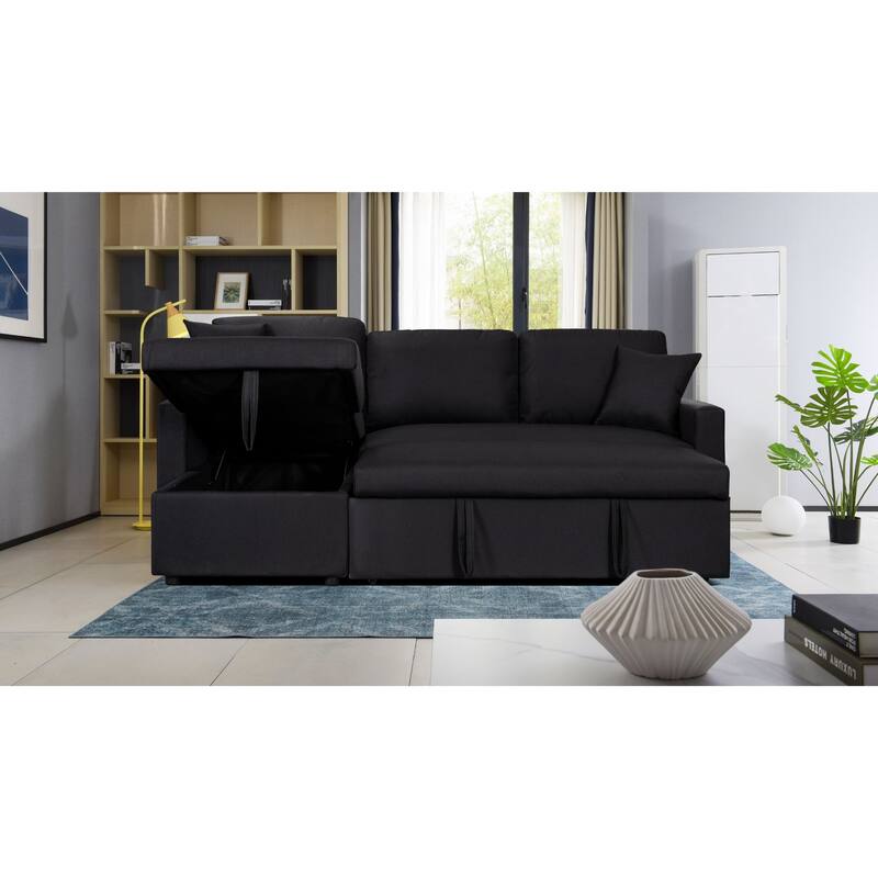 Upholstered Sleeper Sectional Sofa with Storage Chaise