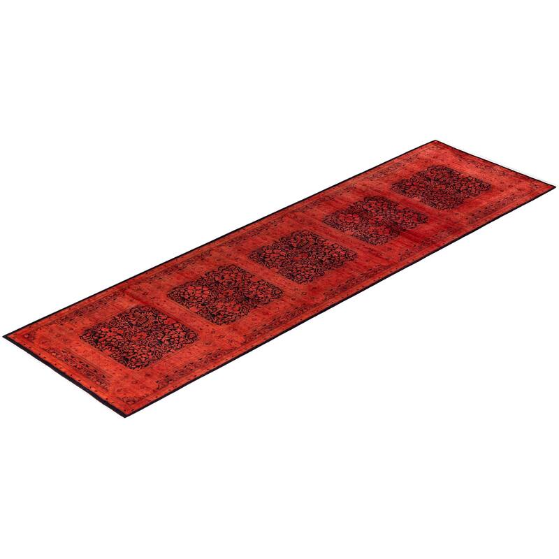 Contemporary Overdyed Wool Hand Knotted Runner - 3' 0" x 10' 7"