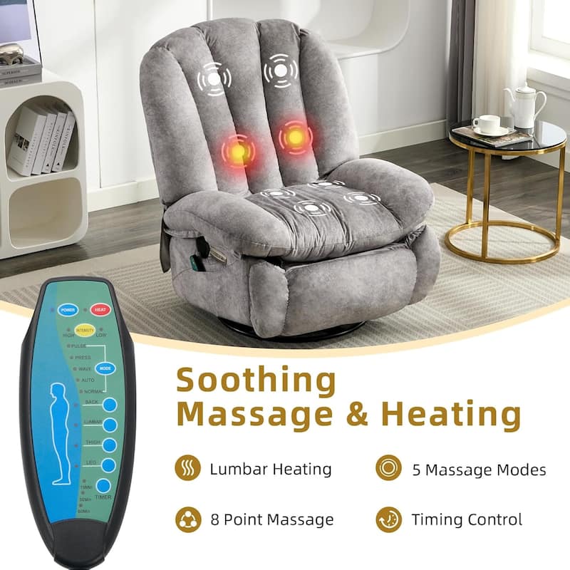 Shell Shape Power Recliner Chair, Chenille Fabric Swivel Rocker Recliner with Bluetooth Speaker