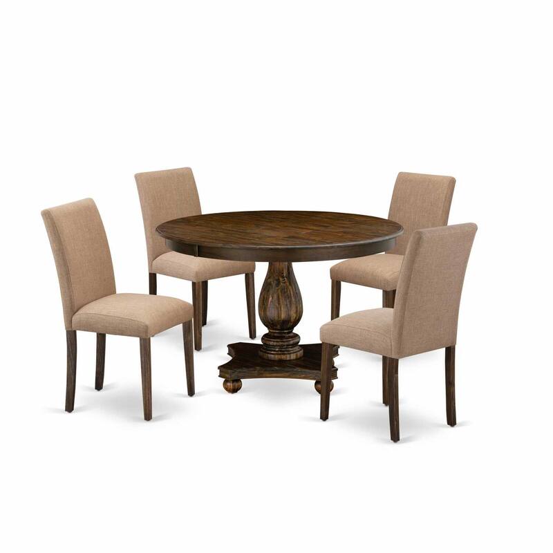 HomeStock 5-Piece Distressed Jacobean Finish Solid Wood Top Dining table with 4 Chairs