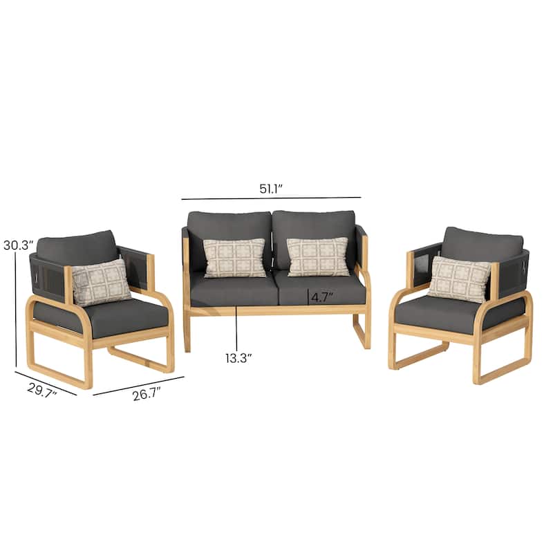 Corvus Rocio 3-piece Outdoor Acacia Conversation Set with Sunbrella Cushions and Pillows