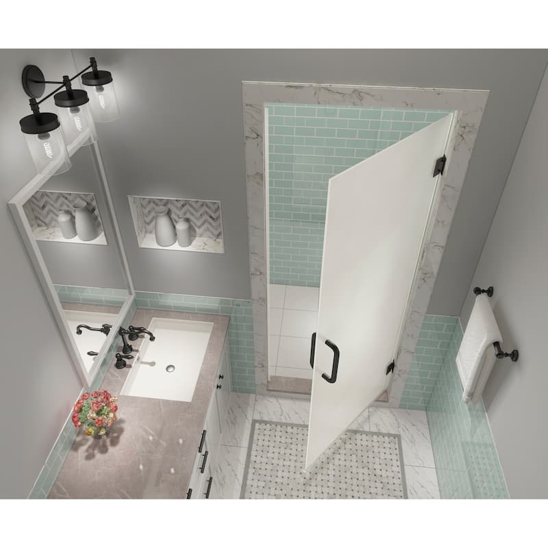 Kinkade XL 23.25 - 23.75 in x 80 in Frameless Hinged Shower Door with Ultra-Bright Frosted Glass