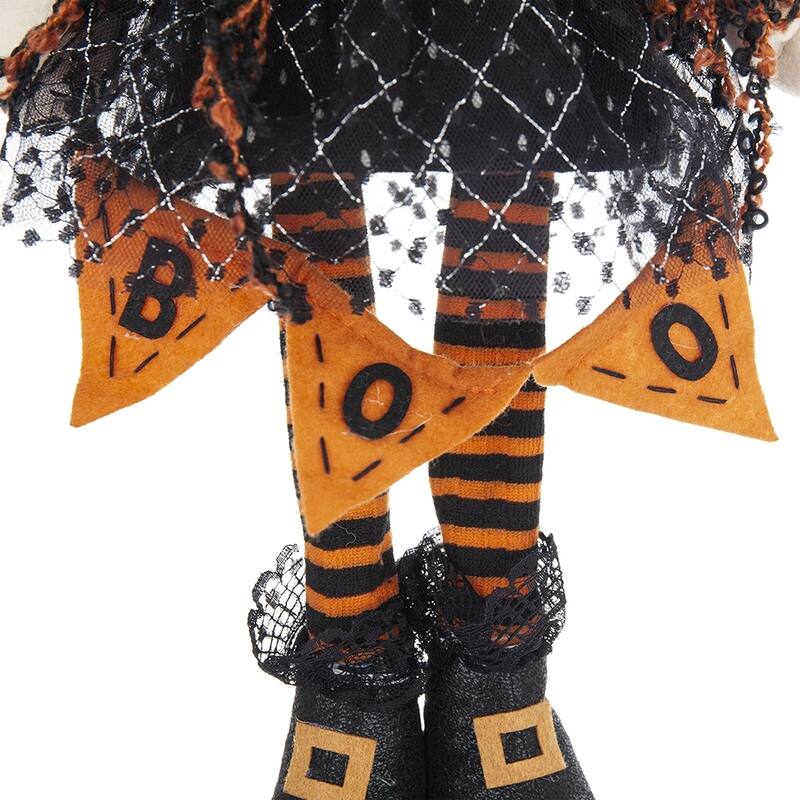 8.3x5x24" Fabric Standing Gnome W/Orange Banner & Spring Body, for Halloween Decor