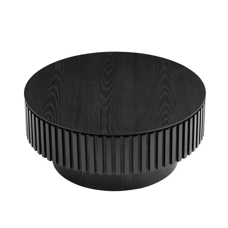 31.5" Round Wood Coffee Table with Storage, Modern Handcraft Drum Coffee Table, Stylish Circle Wooden Center Table