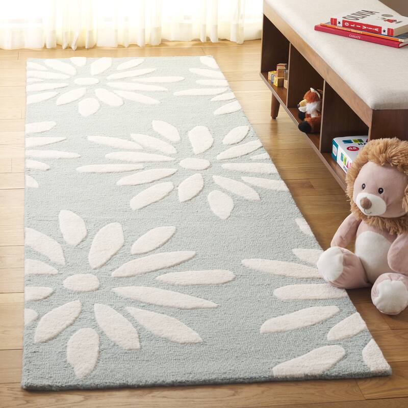 SAFAVIEH Handmade SAFAVIEH Kids Fleurette & Tween Wool Rug - 2'6" x 8' Runner - Teal/Ivory - Runner