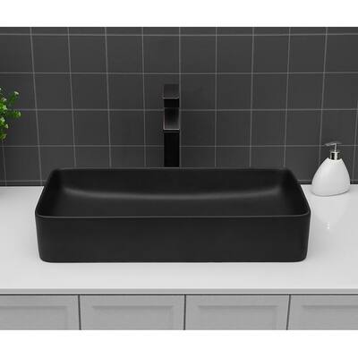 Black Vitreous China Rectangular Vessel Bathroom Sink