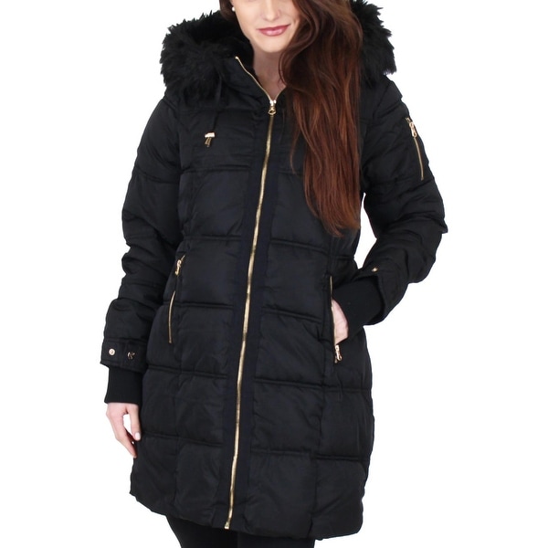 Jessica Simpson Womens Puffer Coat Faux Fur Winter