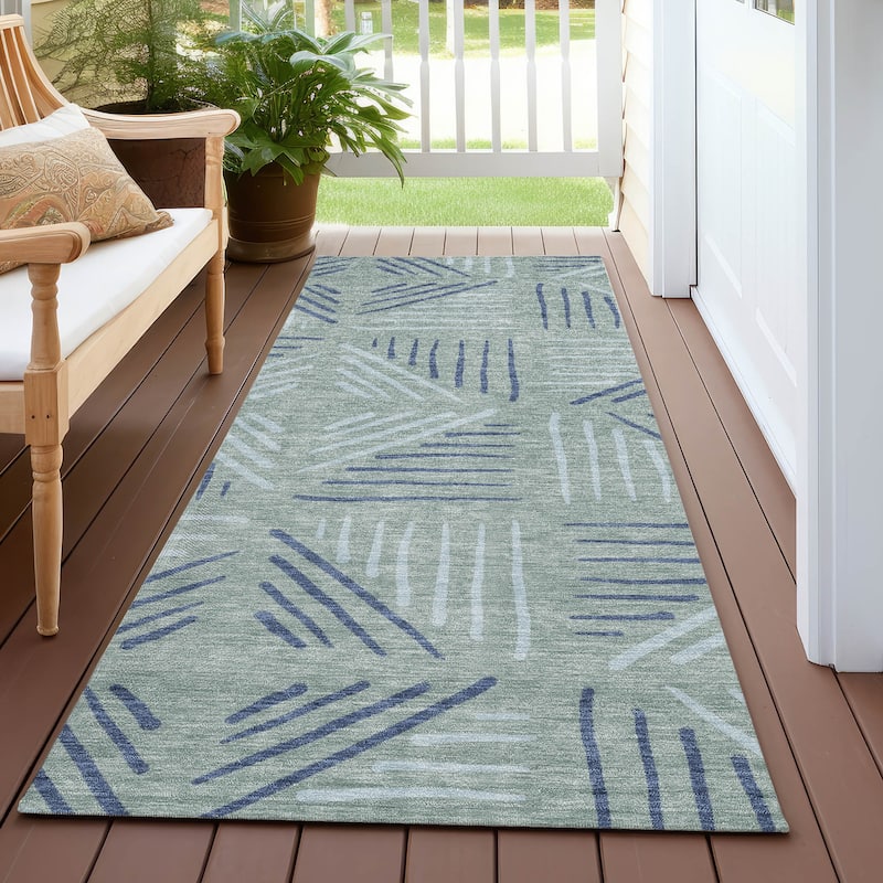 Machine Washable Indoor/ Outdoor Geo Dia Chantille Rug - Spa - 2'3" x 7'6"
