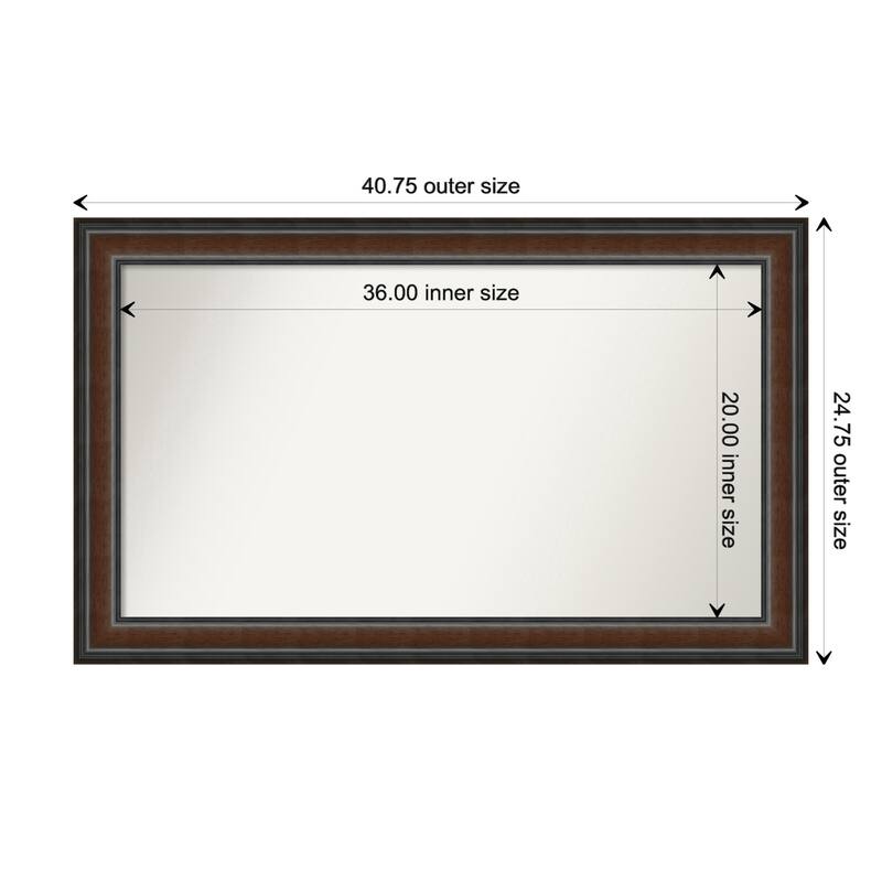 Cyprus Walnut Framed Non-Beveled Custom Wall Mirror, Bathroom Vanity Mirror - Outer Size: 40.75 x 24.75