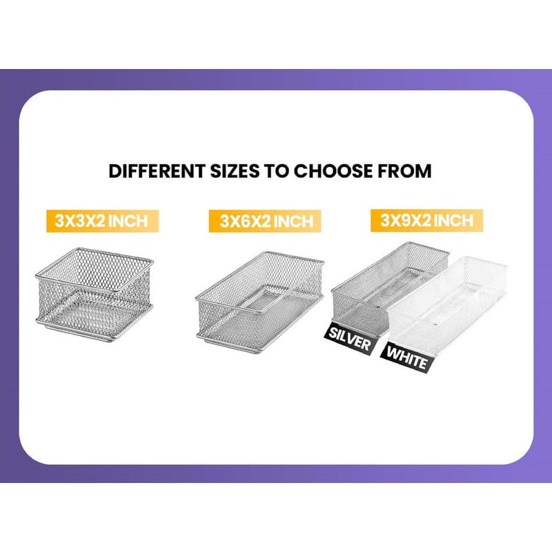 Silver Mesh Drawer Cabinet and or Shelf Organizer Bins, School Supply Holder Office Desktop Organizer Basket, Pack of 2