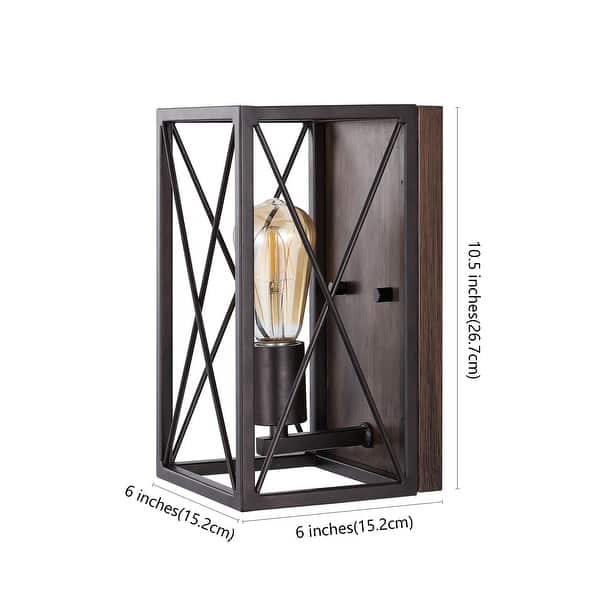 Arden X-Frame 6" 1-Light Farmhouse Rustic Iron LED Sconce, Oil Rubbed Bronze/Wood Finish by JONATHAN Y