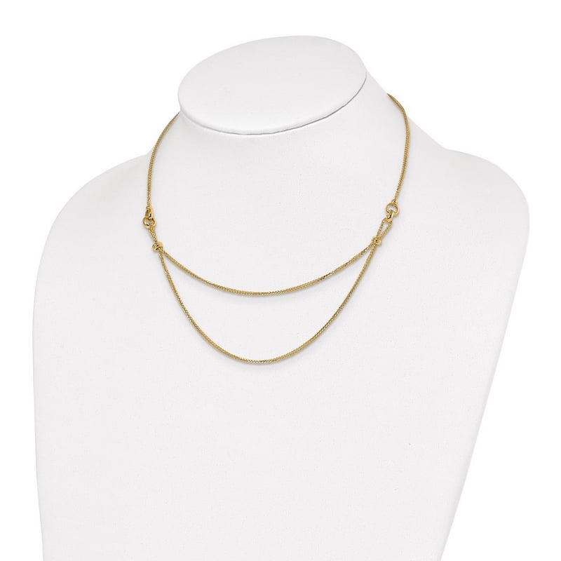 Curata 14k Yellow Gold Diamond-cut Bead Double Strand Necklace, 17"
