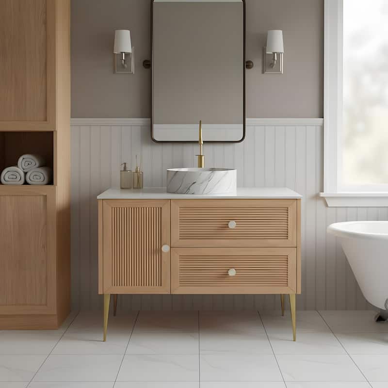 Freestanding Bathroom Vanity with Round Ceramic Basin