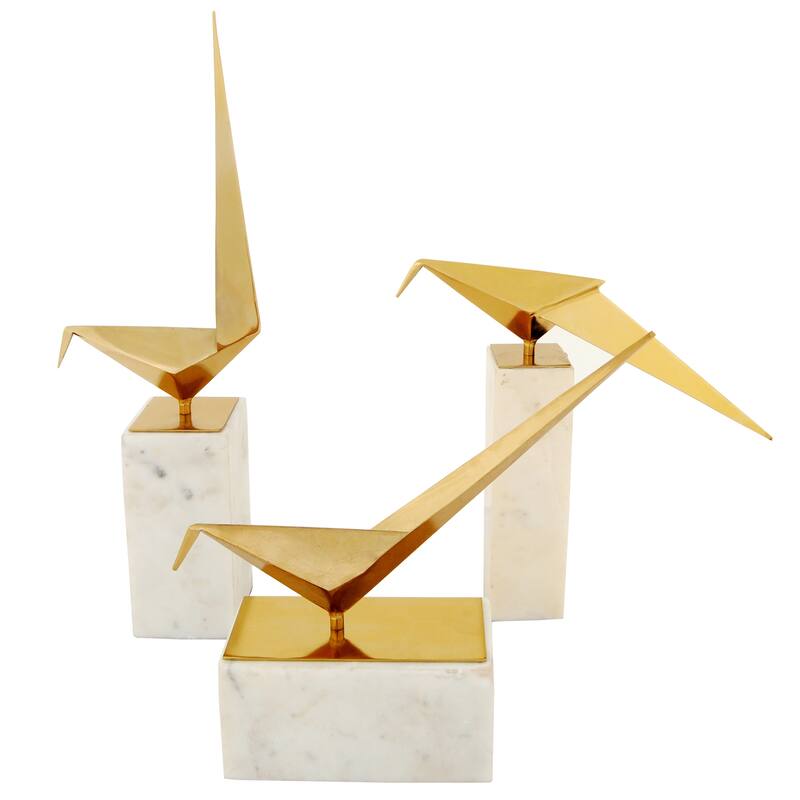 Harp & Finial Gold on White Marble Base Bird Statue