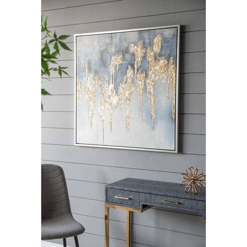 Modern Oil Painting Square Art Wall Decor with Gold Embellishment, for Living Room Dining Room Office