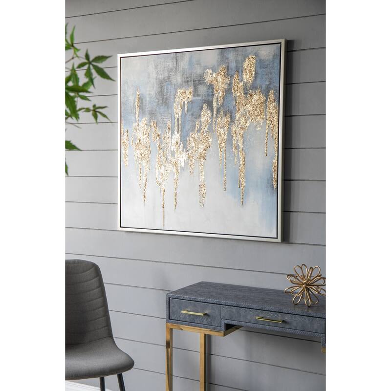 Modern Wall Decor Oil Painting with Gold Accents, Square Framed Wall Art, for Living Room, Dining Room and Office