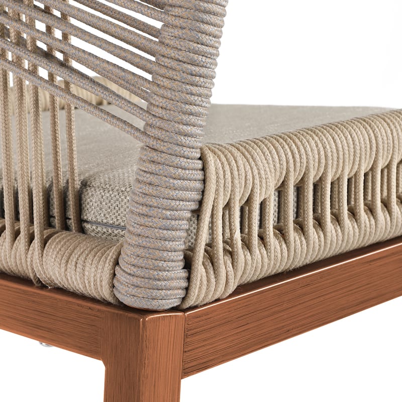 2 Set Modern Aluminum Twill Wicker Woven Outdoor Bar Stool Chair Set, Counter Height Stool with Back and Cushion - 40.6"H